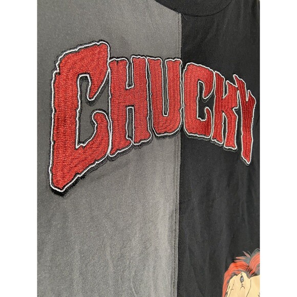 CHUCKY CHILDS PLAY Shirt Adult XL Embroidered Letters Half Gray/BLK Print Horror - Picture 2 of 4